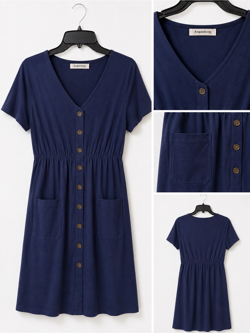 ⭐️3/$20 Angashion Navy Button-Front Midi Dress – Size Large
